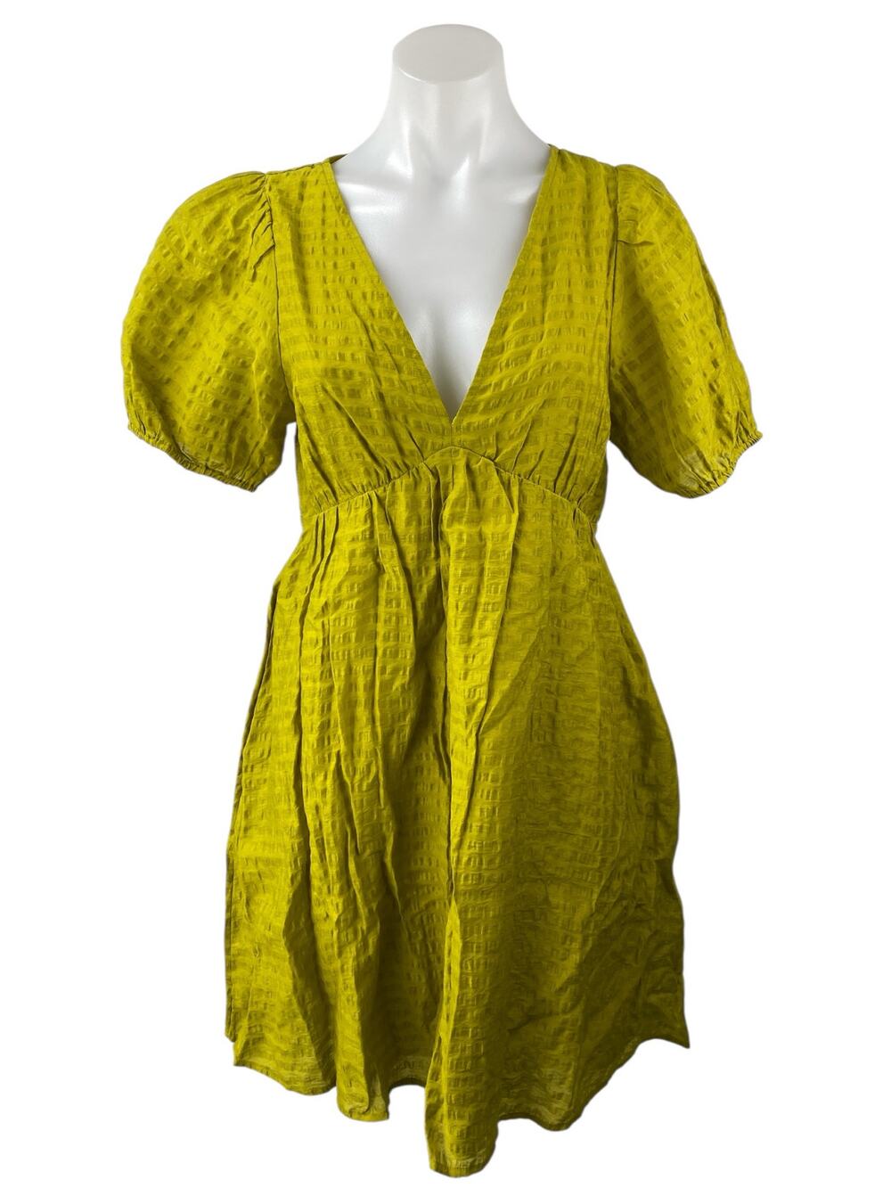 Madewell Annamarie Yellow Green Striped Short Puff Sleeve Mini A-Line Dress Sz 4